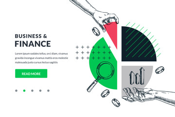 Finance, data analysis and research concept. Hand holding pie chart. Business statistics, investment vector illustration