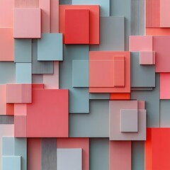A vibrant abstract background featuring layered geometric shapes in various shades of coral and gray, perfect for modern design projects.