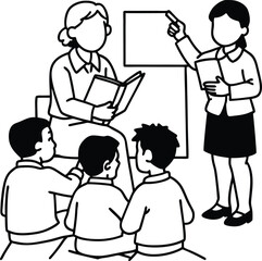 Silhouette of Teacher Teaching Students in Classroom
