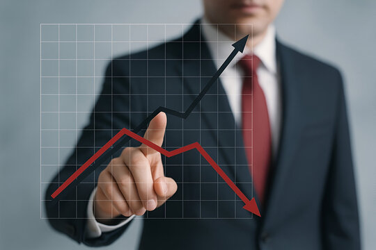 Businessman analyzing financial graph showing growth and decline - Powered by Adobe