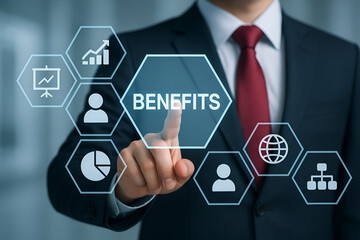 Businessman selecting benefits on a futuristic interface