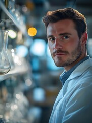 Male Scientist Conducting Innovative Chemistry Research in Modern Laboratory Environment