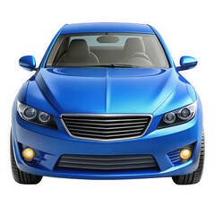 A vibrant blue sedan is shown from the front, isolated on a transparent background.  The image is perfect for automotive design or advertising.
