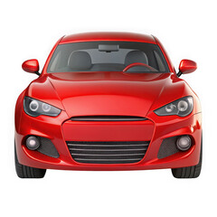 Fototapeta premium A vibrant red sports car is shown from the front, isolated on a transparent background. The image is ideal for design projects.