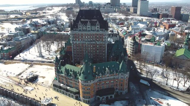 Drone View of Chateau Frontenac and Old Quebec City, Canada