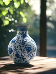 Elegant Blue And White Porcelain Vase With Floral Pattern
