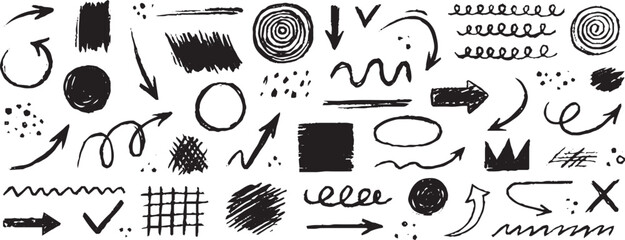 Line sketch star, text, arrow, heart decoration element icon set. Hand drawn sketch doodle cute star, emphasis, flower element. Pen line, brush, love text decoration shape icon. Hand drawn vector
