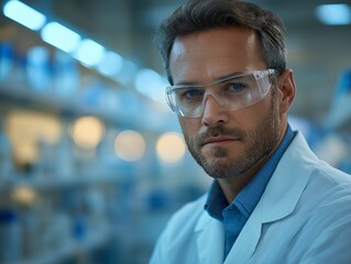 Focused Male Scientist in Modern Laboratory Conducting Biotechnology Research