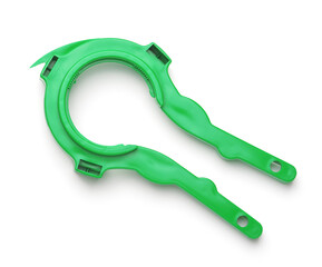Top view of green plastic jar lid opener