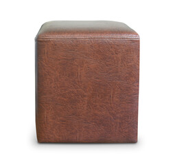 Front view of brown leather pouf