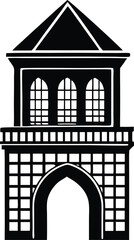 Historic Tower with Arch Silhouette, Architecture Art, Minimalist Castle Design, Elegant Landmark Illustration 
