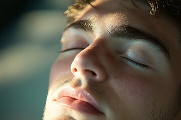 Peaceful Close-Up Portrait of Young Man Sleeping in Natural Light - Serene and Relaxed Expression