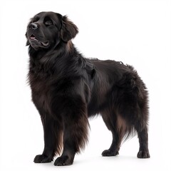 Adorable Black Fluffy Canine Companion. Large Breed Dog Portrait on White Background