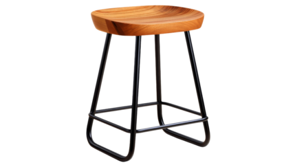 Modern Wooden Stool with Rounded Top and Minimalist Metal Legs for Contemporary Interior Spaces