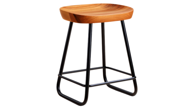 Modern Wooden Stool with Rounded Top and Minimalist Metal Legs for Contemporary Interior Spaces