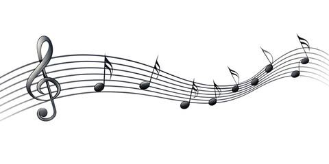 Musical notes treble clef staff isolated on a white background png ai generated