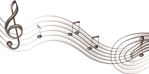 Musical notes wave treble clef design isolated on a white background png ai generated
