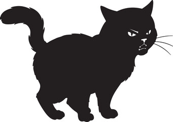 Vector illustration of a black cat silhouette showing an angry or grumpy facial expression