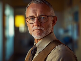 Intimate Portrait of a Mature Man in Vintage Fashion. A Thoughtful, Serious Expression Under Natural Light