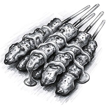 grilled skewers with sauce sketch clip art preview