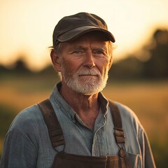 Elderly Farmer Portrait. Celebrating Rural Heritage and Sustainable Agriculture at Sunset