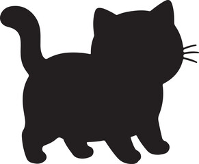 Adorable black cat silhouette walking isolated on white background simple illustration