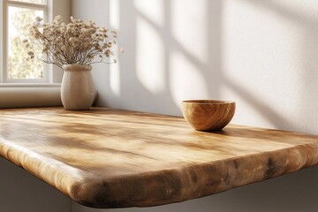 Natural Wood Table in Cozy and Minimalist Home Interior Decor with Rustic Artistry and Organic Elegance