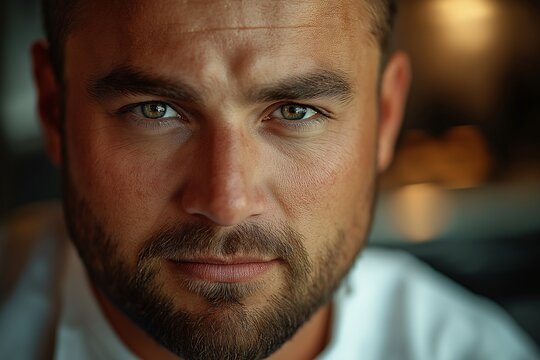Professional Male Chef Portrait in Vibrant Kitchen - Culinary Artistry & Chef Culture