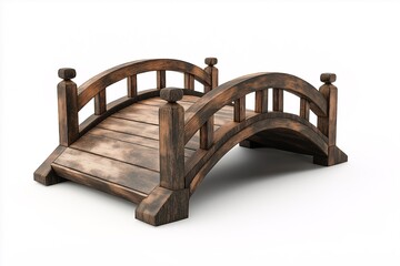 Traditional Japanese Wooden Bridge Design. A Scenic Pathway for Gardens and Parks