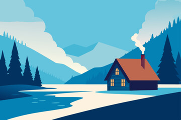 winter landscape with houses