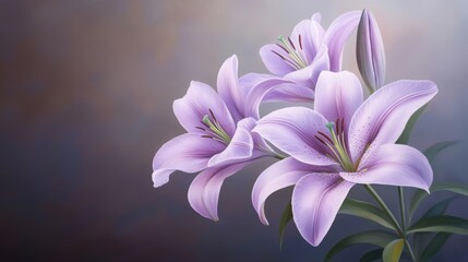 Lavender Lilies in Bloom with Soft Gradient Background Painting

