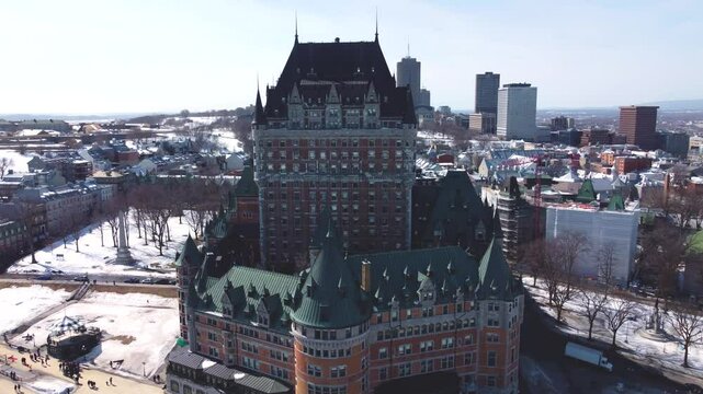 Drone View of Chateau Frontenac and Old Quebec City, Canada