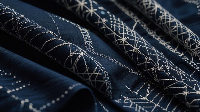 Traditional Japanese Sashiko Embroidery with Clean Linear Patterns