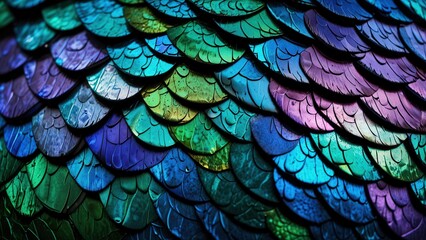 Shimmering Fish Scale Texture with Iridescent Color Spectrum Background

