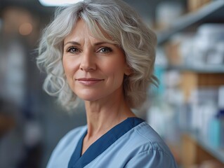 Elderly Care in a Clinical Setting. Experienced Nurse Providing Compassionate Service and Pharmaceutical Assistance