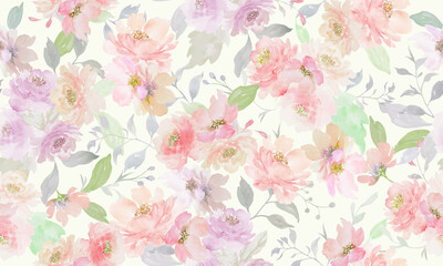 Seamless watercolor pattern with gentle flowers. Hand drawn illustration. Floral background.