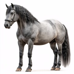 Majestic Gray Stallion. Beautiful & Muscular Equestrian Animal in Pasture Background - Horse Portrait Photography