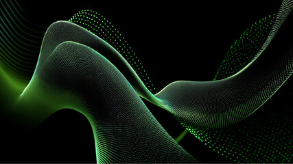 Abstract green waves formed by tiny dots against a dark background creating a modern design look
