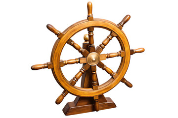 Wooden ship wheel nautical decor isolated on a white background png ai generated © Ropia