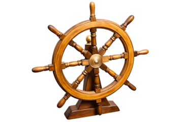 Wooden ship wheel nautical decor isolated on a white background png ai generated