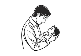 Father Holding Newborn Baby – Tender Silhouette Vector Depicting New Fatherhood Bond on Father’s Day