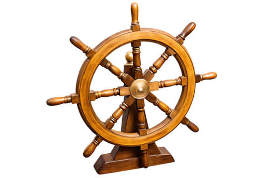 Wooden ship wheel nautical decor isolated on a white background png ai generated