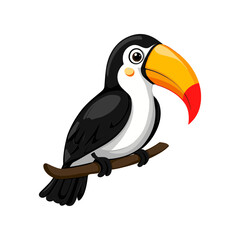 Exotic Toucan Perched: A vibrant toucan perches gracefully on a branch, showcasing its striking colorful plumage and characteristic oversized bill in a minimalist illustration.