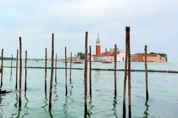 View of San Giorgio Maggiore island with its historic church and bell tower across the Venetian...