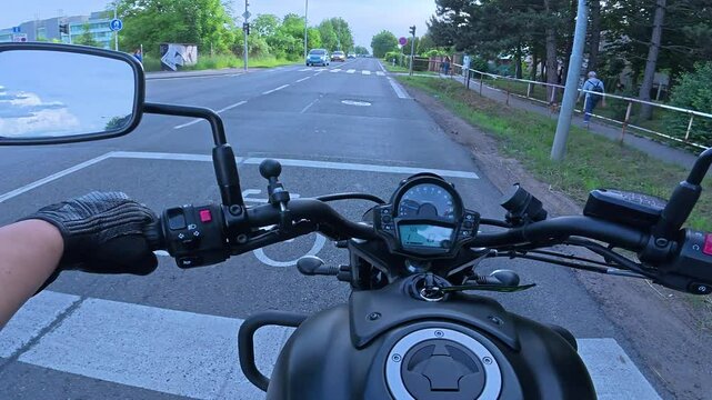 driving motorcycle in the town