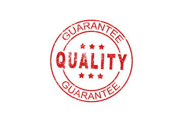 QUALITY GUARANTEED red rubber stamp over a white background.