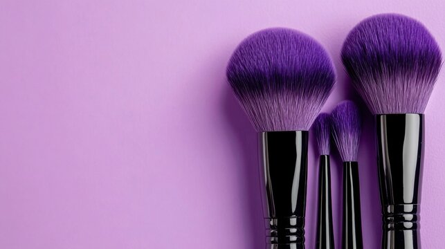 Vibrant purple makeup brushes on pastel background for beauty enthusiasts