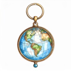 Watercolor Globe Keychain with Gold Accents