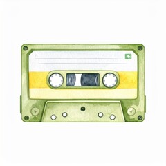 Green and Yellow Watercolor Cassette Tape Illustration