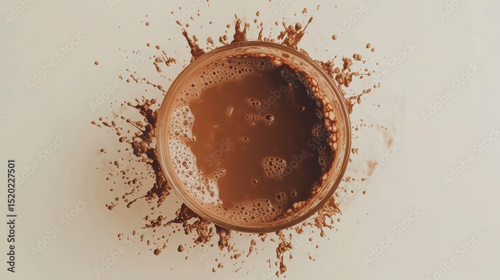 Poster overhead view of a glass of chocolate drink with a splash.